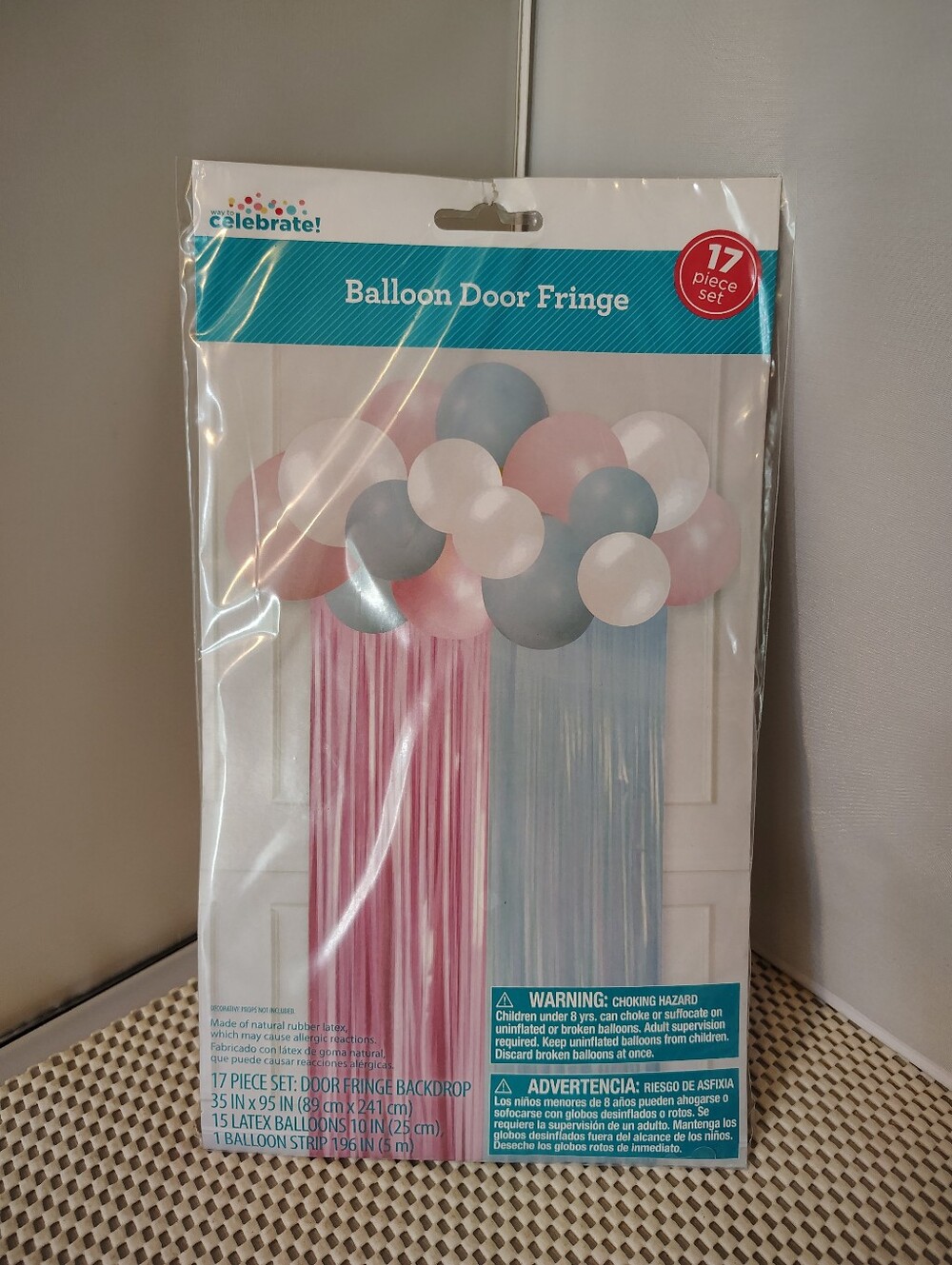 Way to Celebrate Balloon Door Fringe Baby Shower Blue/Pink 17 Pcs